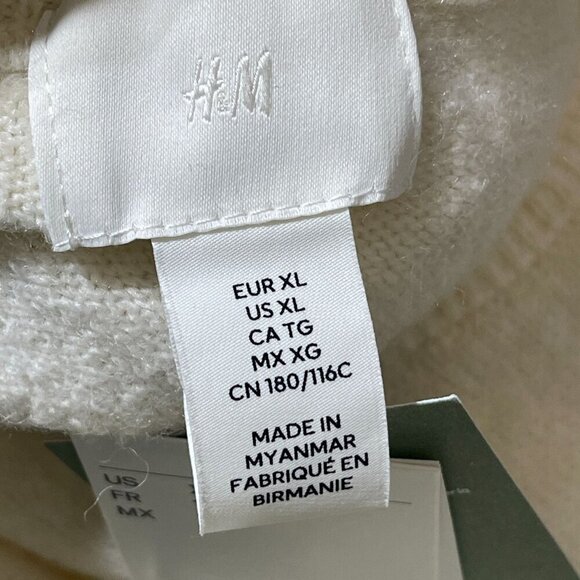 New H&M Crew Neck Sweater Women's Cream Long Sleeve Wool Blend Size XL - Picture 4 of 6